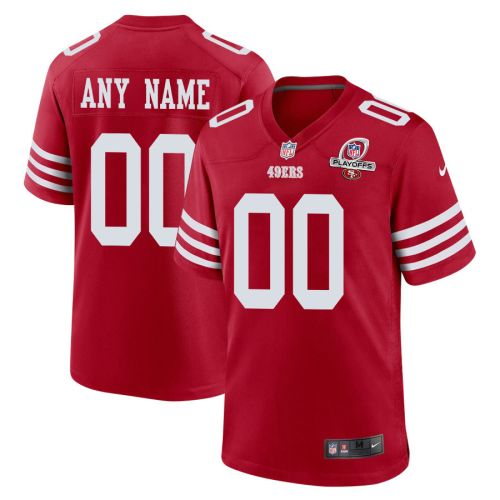 San Francisco 49ers 2023 Playoffs Patch Game Men Custom Jersey - Scarlet