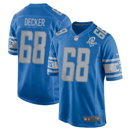 Taylor Decker 68 Detroit Lions 2023 Playoffs Patch Game Men Jersey - Blue