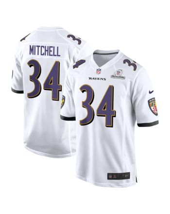 Keaton Mitchell 34 Baltimore Ravens 2024 Divisional Patch Game Men Jersey - White