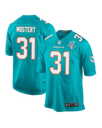 Raheem Mostert 31 Miami Dolphins 2023 Playoffs Patch Game Men Jersey - Aqua