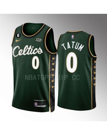 Jayson Tatum 0 Boston Celtics 2022-23 City Edition Green Men Jersey Honor Bill Russell 11 Gold Diamonds