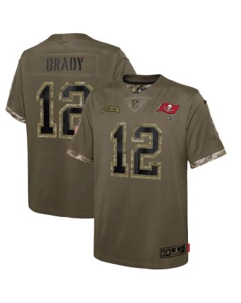 Tom Brady 12 Tampa Bay Buccaneers Youth 2022 Salute To Service Player Limited Jersey - Olive