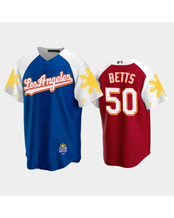 Los Angeles Dodgers Mookie Betts 50 2022-23 Royal Red Filipino Heritage Night Jersey