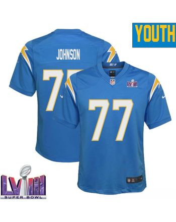 Zion Johnson 77 Los Angeles Chargers Super Bowl LVIII YOUTH Home Game Jersey - Powder Blue