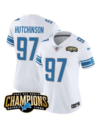 Aidan Hutchinson 97 Detroit Lions 2023 NFC North Champions Patch Women Game Jersey - White