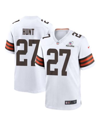 Kareem Hunt 27 Cleveland Browns 2023 Playoffs Patch Game Men Jersey - White