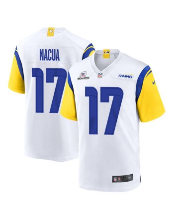 Puka Nacua 17 Los Angeles Rams 2023 Playoffs Patch Game Men Jersey - White