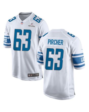 Max Pircher 63 Detroit Lions 2024 Divisional Patch Game Men Jersey - White