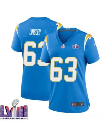 Corey Linsley 63 Los Angeles Chargers Super Bowl LVIII Women Home Game Jersey - Powder Blue