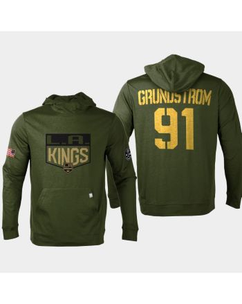 Los Angeles Kings 91 Carl Grundstrom 2022 Salute to Service Olive Pullover Hoodie