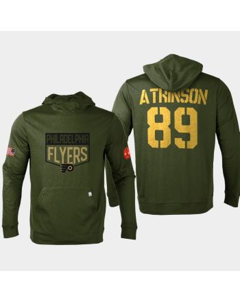 Philadelphia Flyers 89 Cam Atkinson 2022 Salute to Service Olive Pullover Hoodie