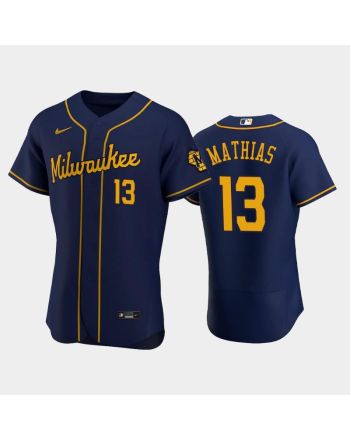 Milwaukee Brewers 13 Mark Mathias Alternate Team Navy Jersey Jersey