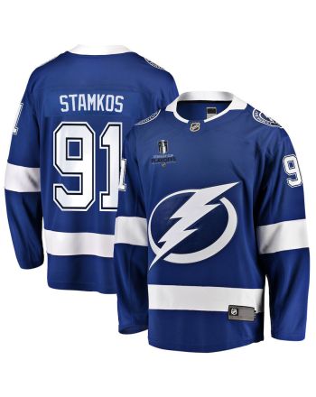 Steven Stamkos  91 Tampa Bay Lightning Stanley Cup 2023 Playoffs Patch Home Breakaway Men Jersey - Blue