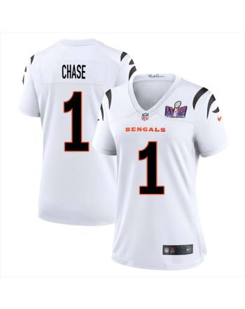 Ja’Marr Chase 1 Cincinnati Bengals Super Bowl LVIII Women Away Limited Jersey - White