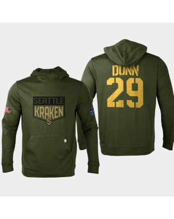 Seattle Kraken 29 Vince Dunn 2022 Salute to Service Olive Pullover Hoodie