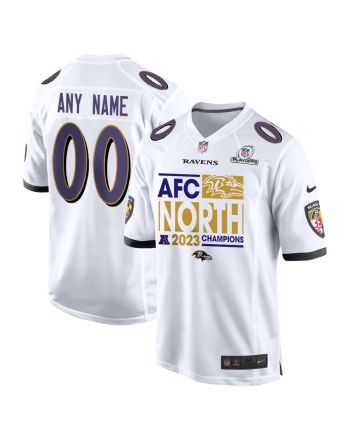 Baltimore Ravens 2023 AFC North Champions Game Men Custom Jersey - White