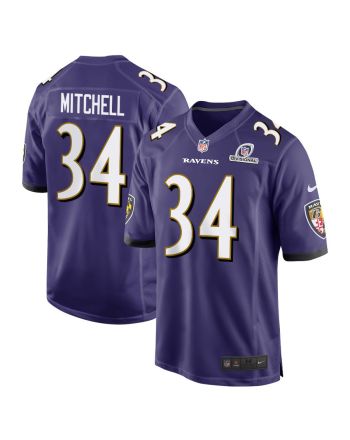 Keaton Mitchell 34 Baltimore Ravens 2024 Divisional Patch Game Men Jersey - Purple