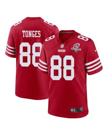 Jake Tonges 88 San Francisco 49ers 2023 Playoffs Patch Game Men Jersey - Scarlet