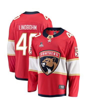 Florida Panthers Petteri Lindbohm 40 Home 2023 Stanley Cup Playoffs Breakaway Men Jersey - Red