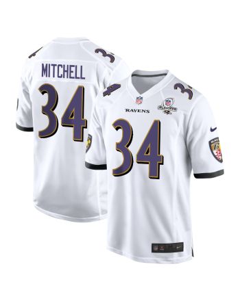 Keaton Mitchell 34 Baltimore Ravens 2023 Playoffs Patch Game Men Jersey - White