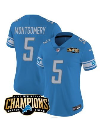 David Montgomery 5 Detroit Lions 2023 NFC North Champions Patch Women Game Jersey - Blue