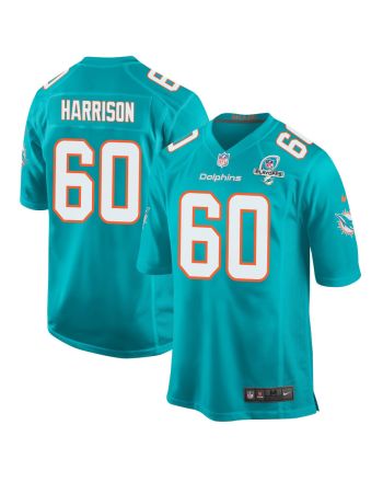 Jonotthan Harrison 60 Miami Dolphins 2023 Playoffs Patch Game Men Jersey - Aqua