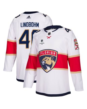 Florida Panthers Petteri Lindbohm 40 Away 2023 Stanley Cup Playoffs Breakaway Men Jersey - White