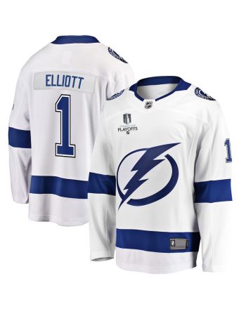 Brian Elliott 1 Tampa Bay Lightning Stanley Cup 2023 Playoffs Patch Away Breakaway Men Jersey - White