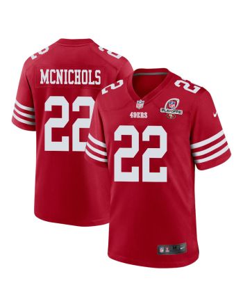 Jeremy McNichols 22 San Francisco 49ers 2023 Playoffs Patch Game Men Jersey - Scarlet