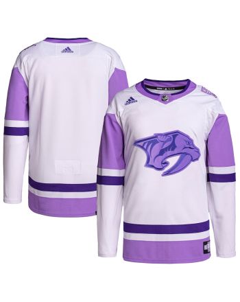 Nashville Predators Hockey Fights Cancer Primegreen Men Jersey - White/Purple