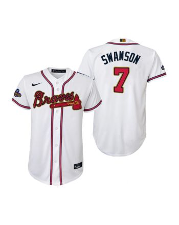 Youth Dansby Swanson 7 Atlanta Braves White 2022-23 Gold Program Jersey