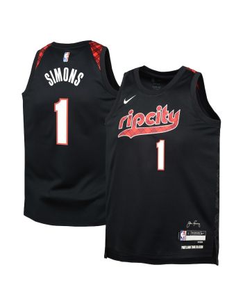 Anfernee Simons 1 Portland Trail Blazers 2023/24 City Edition Swingman YOUTH Jersey - Black