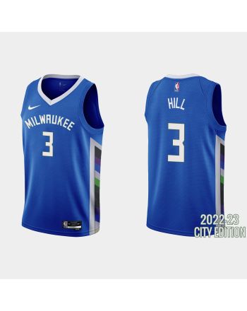 Milwaukee Bucks 3 George Hill 2022-23 City Edition Blue Men Jersey