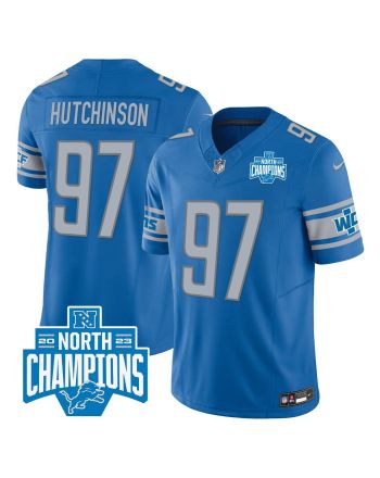 Aidan Hutchinson 97 Detroit Lions 2023 NFC North Division Champions Patch Game Men Jersey - Blue