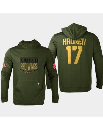 Detroit Red Wings 17 Filip Hronek Military Olive Equipment Pullover Hoodie Olive