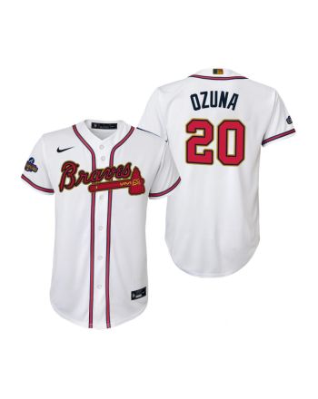 Youth Marcell Ozuna 20 Atlanta Braves White 2022-23 Gold Program Jersey