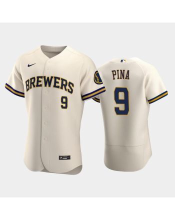 Milwaukee Brewers 9 Manny Pina Home Team Cream Jersey Jersey