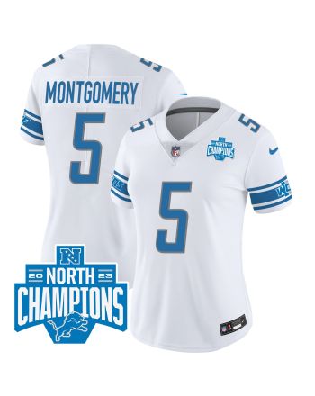 David Montgomery 5 Detroit Lions 2023 NFC North Division Champions Patch Women Game Jersey - White