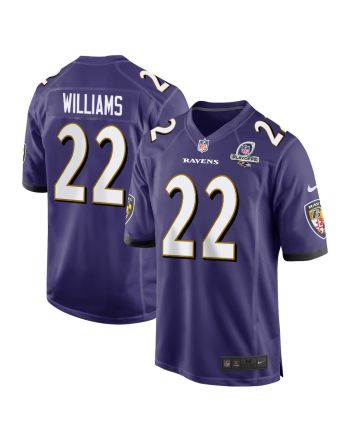 Damarion Williams 22 Baltimore Ravens 2023 Playoffs Patch Game Men Jersey - Purple