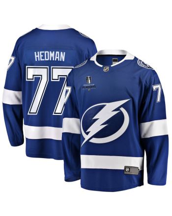 Victor Hedman 77 Tampa Bay Lightning Stanley Cup 2023 Playoffs Patch Home Breakaway Men Jersey - Blue