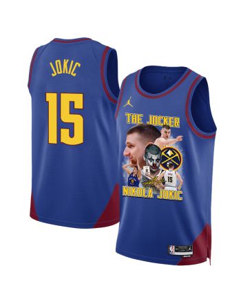 Nikola Jokic 15 Denver Nuggets Joker's Magic 2023 NBA Champions Swingman Jersey - Blue