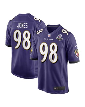 Travis Jones 98 Baltimore Ravens 2023 Playoffs Patch Game Men Jersey - Purple