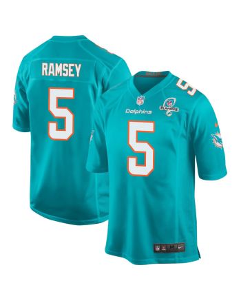 Jalen Ramsey 5 Miami Dolphins 2023 Playoffs Patch Game Men Jersey - Aqua