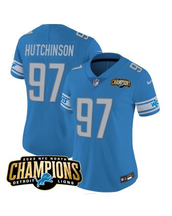 Aidan Hutchinson 97 Detroit Lions 2023 NFC North Champions Patch Women Game Jersey - Blue