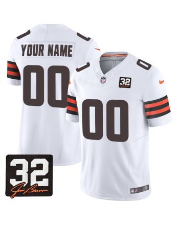 Cleveland Browns Jim Brown Memorial Patch Game Men Custom Jersey - White