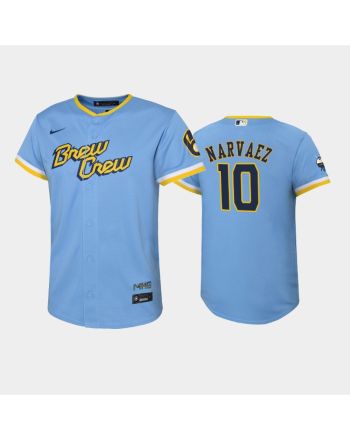 2022-23 City Connect Youth Milwaukee Brewers Omar Narvaez 10 Omar Narvaez Jersey - Powder Blue