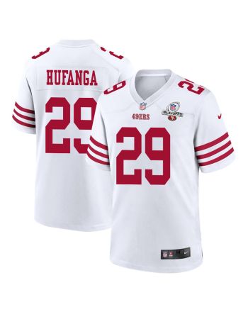 Talanoa Hufanga 29 San Francisco 49ers 2023 Playoffs Patch Game Men Jersey - White