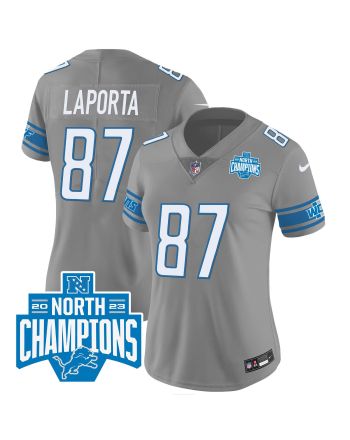 Sam LaPorta 87 Detroit Lions 2023 NFC North Division Champions Patch Women Game Jersey - Gray