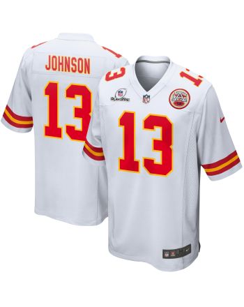 Nazeeh Johnson 13 Kansas City Chiefs 2023 Playoffs Patch Game Men Jersey - White