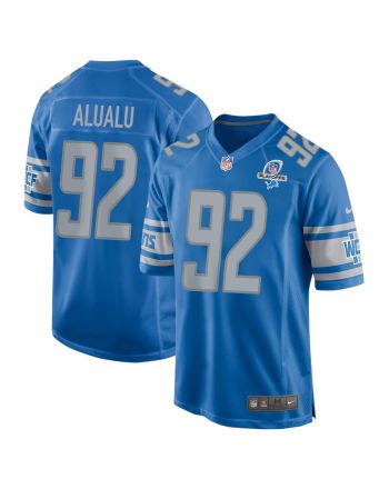 Tyson Alualu 92 Detroit Lions 2023 Playoffs Patch Game Men Jersey - Blue